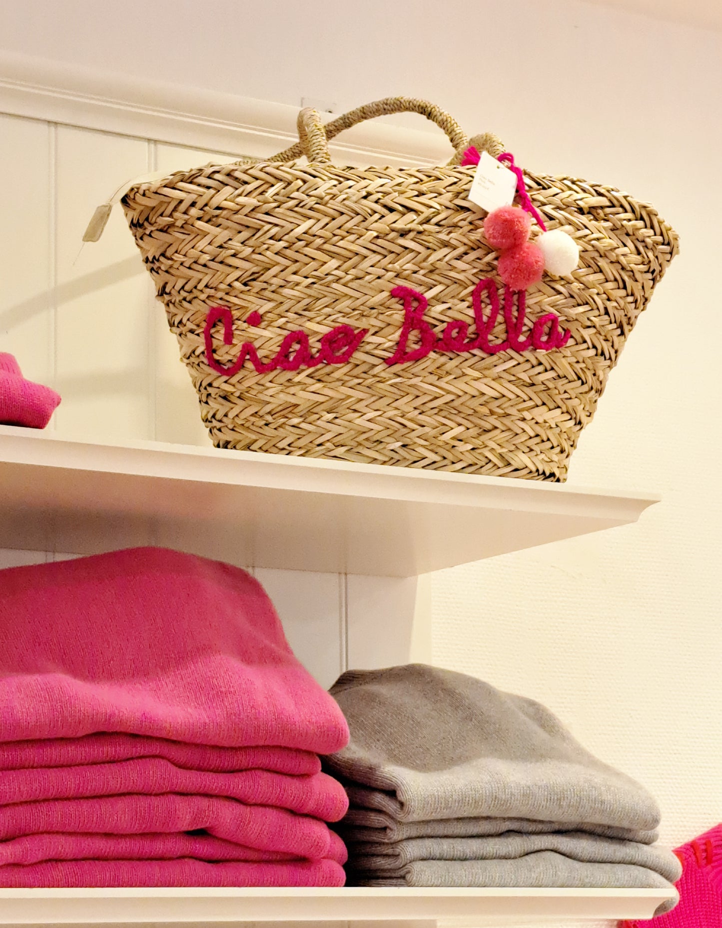 💕 Zwillingsherz Tasche Strandtasche "Ciao Bella" Korb Strohtasche Pink