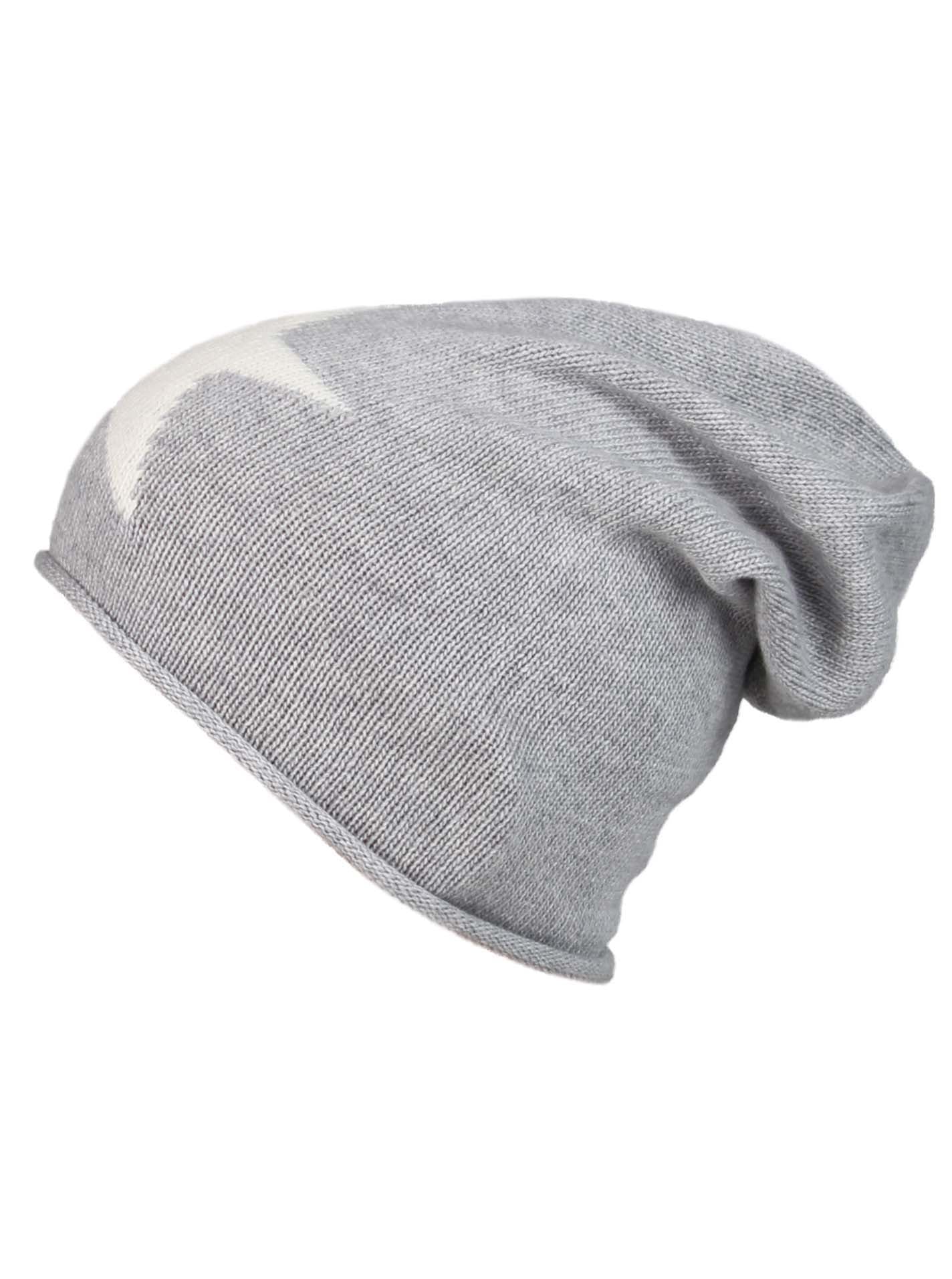 💕 Zwillingsherz Mütze "Sternlein" Beanie Kaschmir Wolle Viskose Fleece Hellgrau