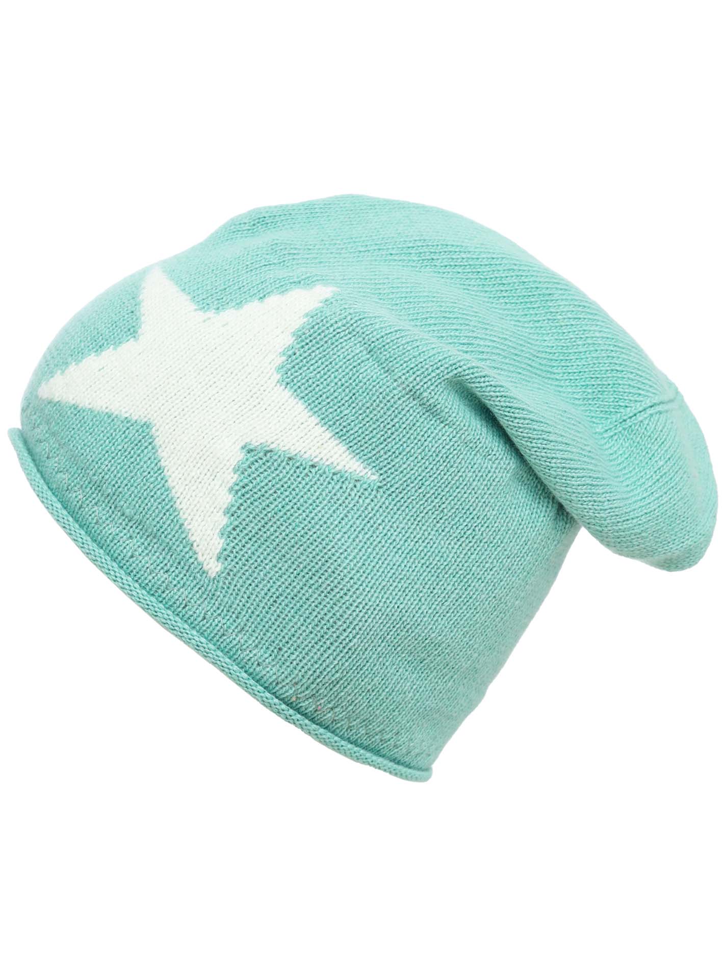💕 Zwillingsherz Mütze "Sternlein" Beanie Kaschmir Wolle Viskose Fleece Türkis