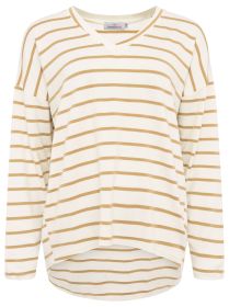 💕 Zwillingsherz Sweatshirt "Kleine Streifen" Sweater V-Neck Beige