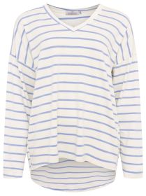💕 Zwillingsherz Sweatshirt "Kleine Streifen" Sweater V-Neck Blau