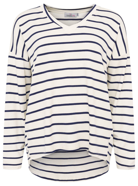 💕 Zwillingsherz Sweatshirt "Kleine Streifen" Sweater V-Neck Navy