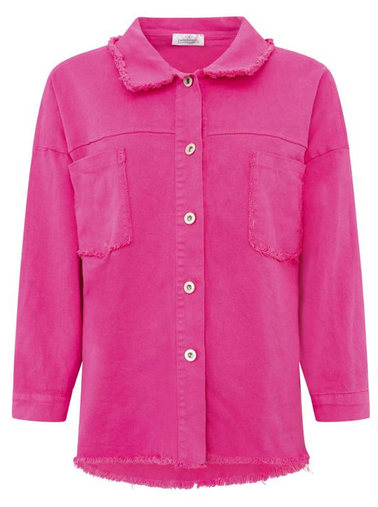 💕 Zwillingsherz Jeansjacke "Fransen & Uni" Hemdbluse Baumwolle Pink