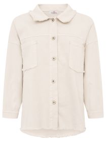 💕 Zwillingsherz Jeansjacke "Fransen & Uni" Hemdbluse Baumwolle Beige