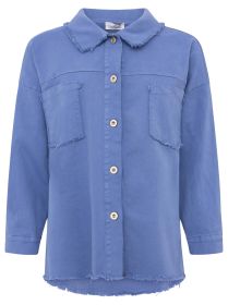 💕 Zwillingsherz Jeansjacke "Fransen & Uni" Hemdbluse Baumwolle Blau