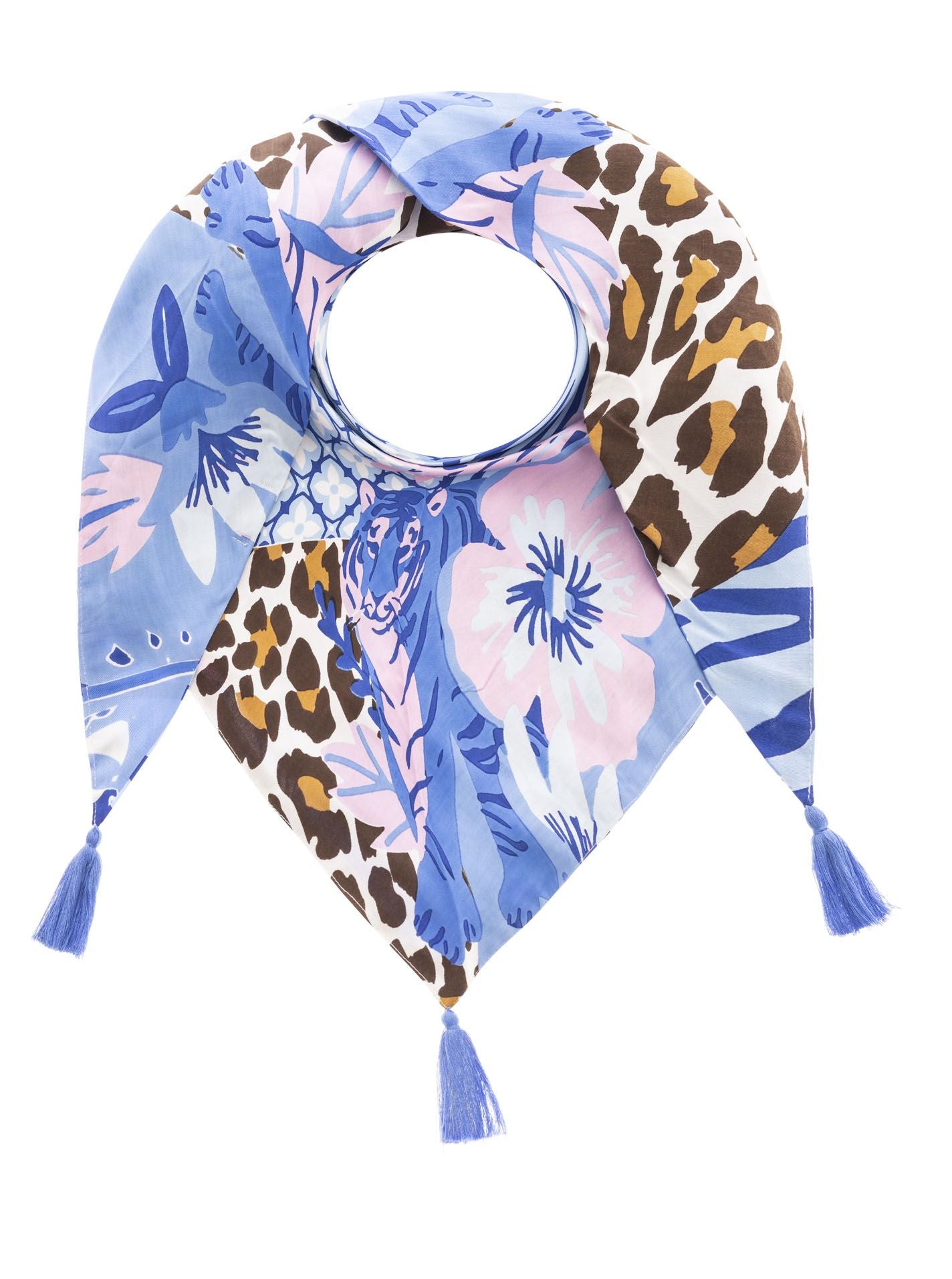 💕 Zwillingsherz Dreieckstuch "Free Wild Leo" 100 % Viskose nachhaltig Blau
