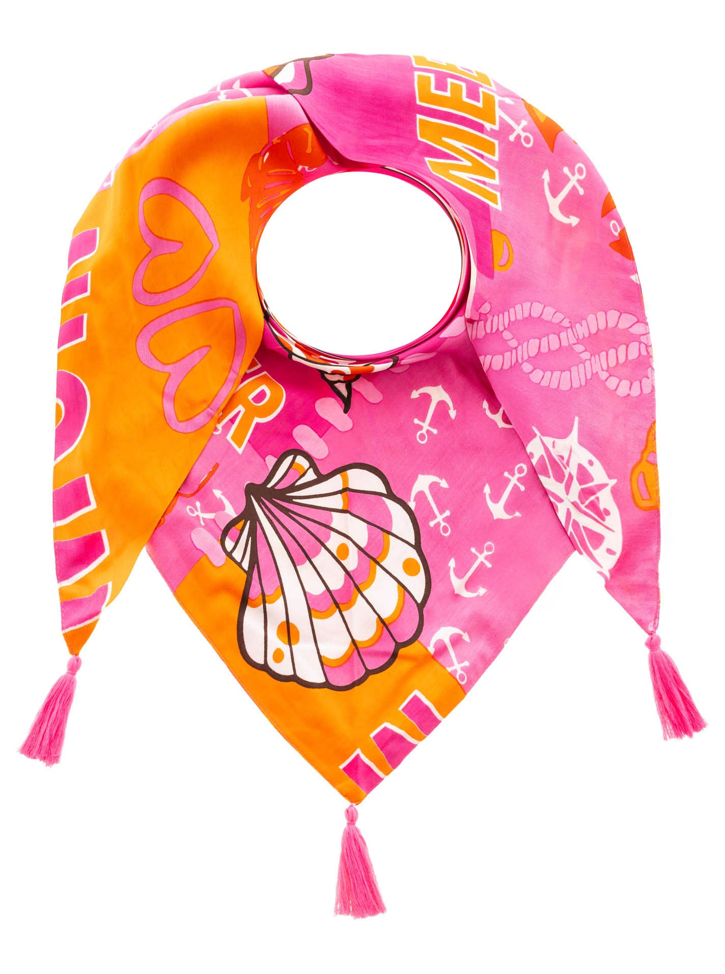 💕 Zwillingsherz Dreieckstuch "Meer Anker Mix" 100 % Viskose nachhaltig Neonpink