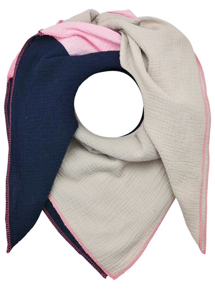 💕 Zwillingsherz Dreieckstuch "Nikita" Musselin Viereck Navy Rosa Beige