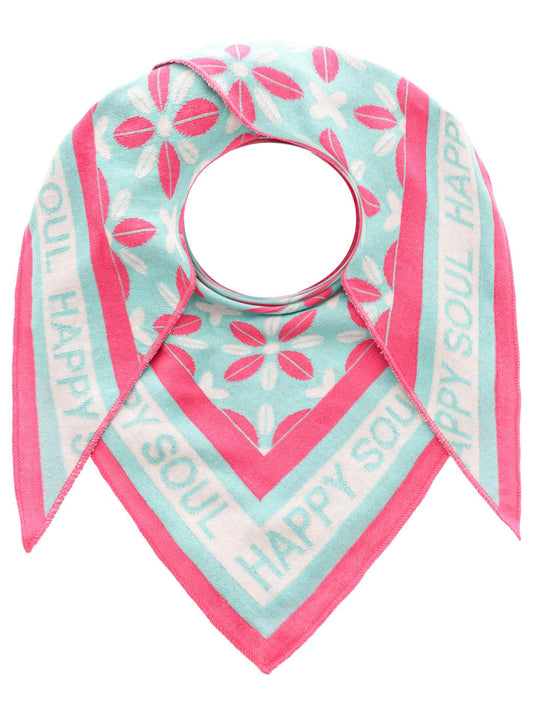 💕 Zwillingsherz Dreieckstuch "Happy Blumen" Baumwolle Türkis Pink