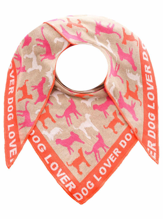 💕 Zwillingsherz Dreieckstuch "Dog Lover" Baumwolle Beige Orange Pink