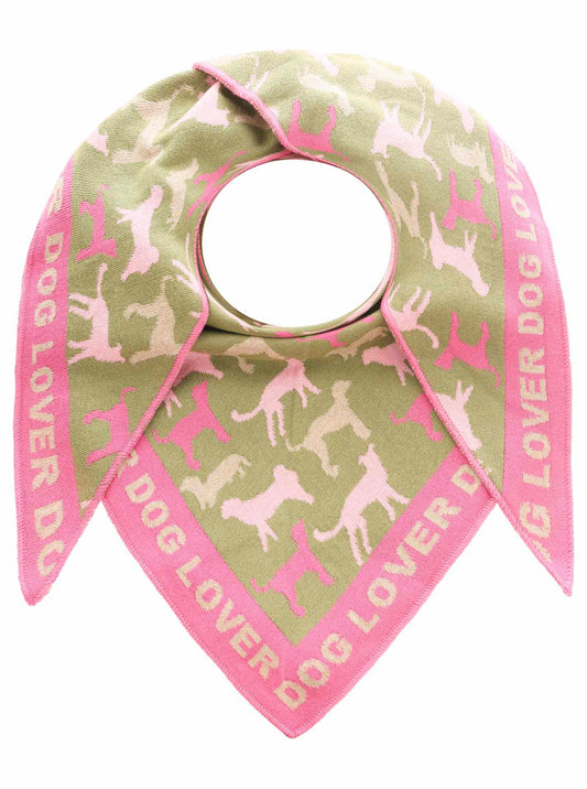 💕 Zwillingsherz Dreieckstuch "Dog Lover" Baumwolle Khaki PInk