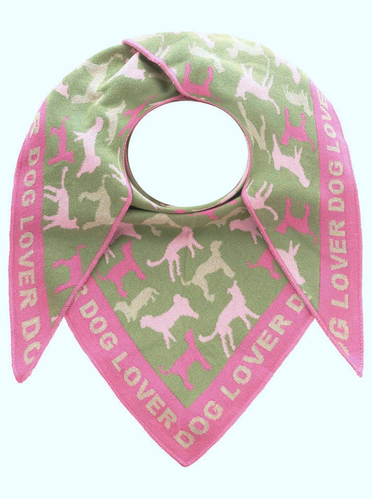 💕 Zwillingsherz Dreieckstuch "Dog Lover" Baumwolle Khaki PInk