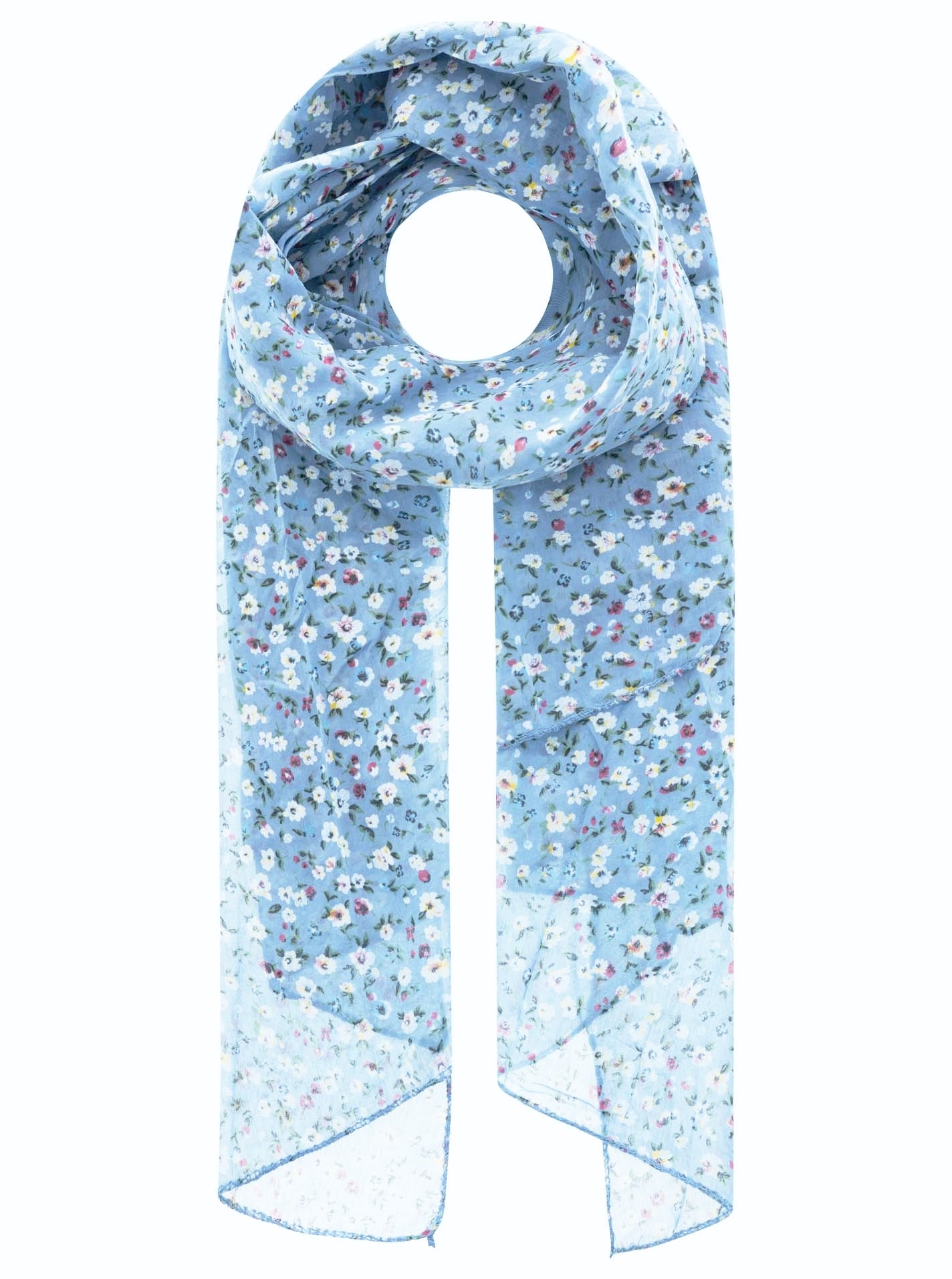 Schal Tuch "Blumenwiese" Baumwolle Seide Hellblau