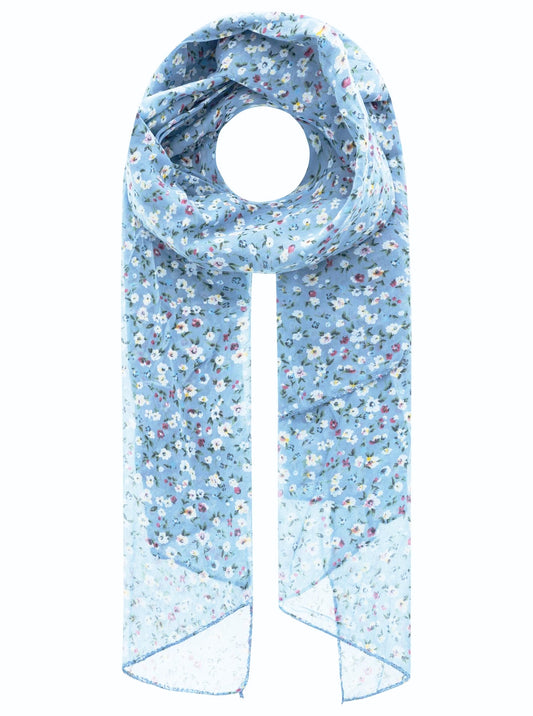 Schal Tuch "Blumenwiese" Baumwolle Seide Hellblau