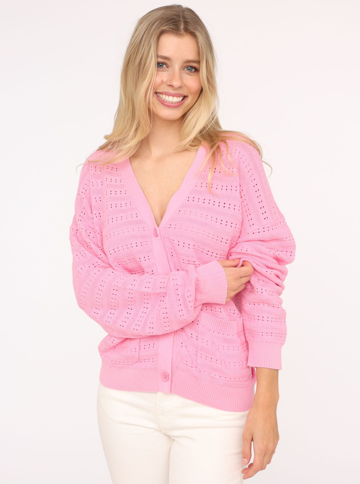 Strickjacke Lochstrick Uni Rosa