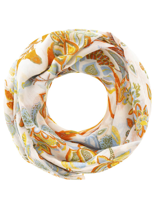 Loop Schal Tuch "Großes Blumenmeer" Baumwolle Seide Beige