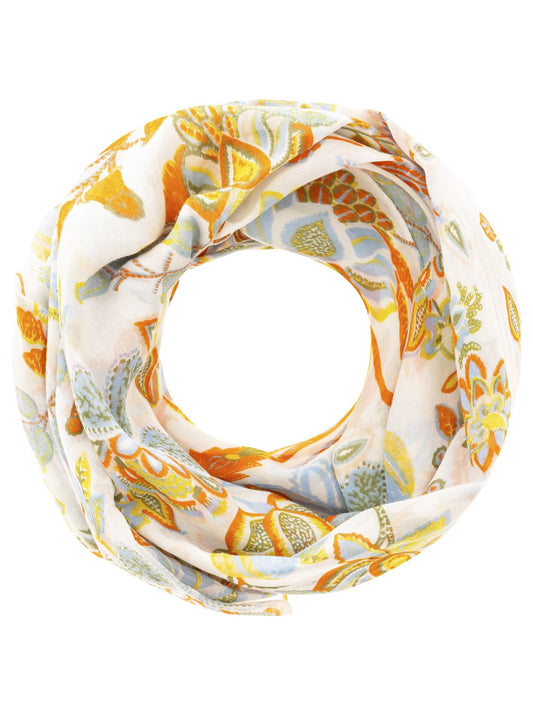 Loop Schal Tuch "Großes Blumenmeer" Baumwolle Seide Beige