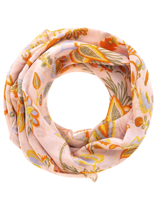 Loop Schal Tuch "Großes Blumenmeer" Baumwolle Seide Rosa