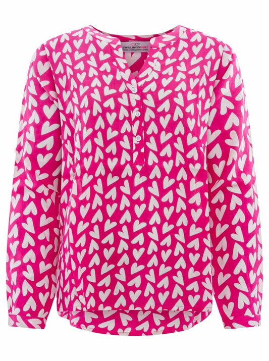 💕 Zwillingsherz Bluse "Herzen" Viskose Pink Weiß