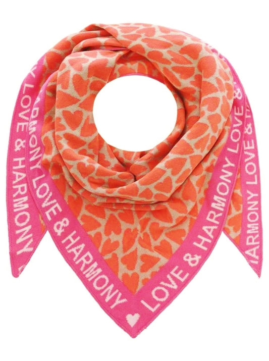 💕 Zwillingsherz Dreieckstuch "Harmony Love" Baumwolle Beige Orange Pink