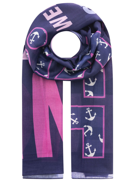 💕 Zwillingsherz Schal "Maritimes Lettering" Viskose Mix Blau
