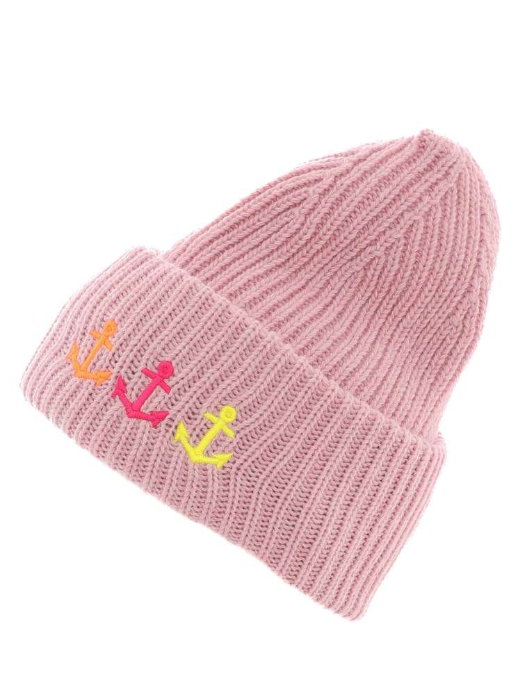 💕 Zwillingsherz Mütze "Drei Anker" Kaschmir Wolle Viskose nachhaltig Rosa