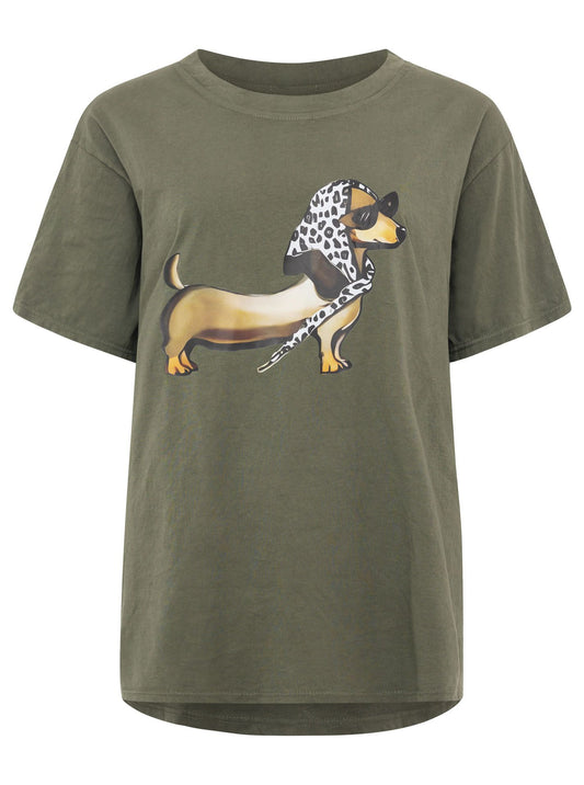 💕 Zwillingsherz Shirt "Madame Dackel" Baumwolle Jersey Khaki