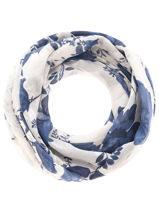 Loop Schal Tuch "Floral Fantasy" Baumwolle Seide Blau