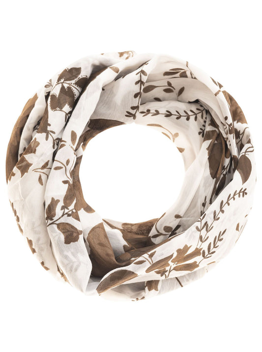 Loop Schal Tuch "Floral Fantasy" Baumwolle Seide Braun