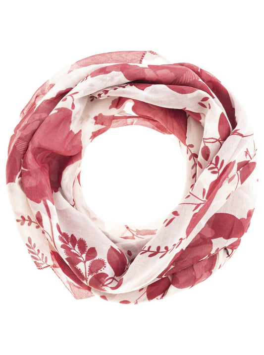 Loop Schal Tuch "Floral Fantasy" Baumwolle Seide Rot