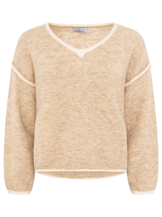 💕 Zwillingsherz V-Neck Pullover "Soft Basic" Beige