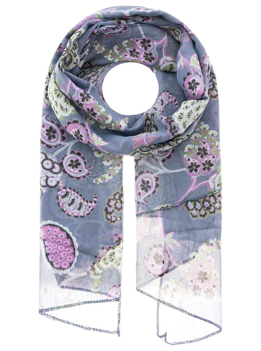 Schal Tuch "Paisley Poetry" Baumwolle Seide Lila