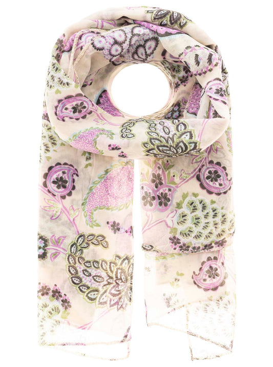 Schal Tuch "Paisley Poetry" Baumwolle Seide Hellbeige
