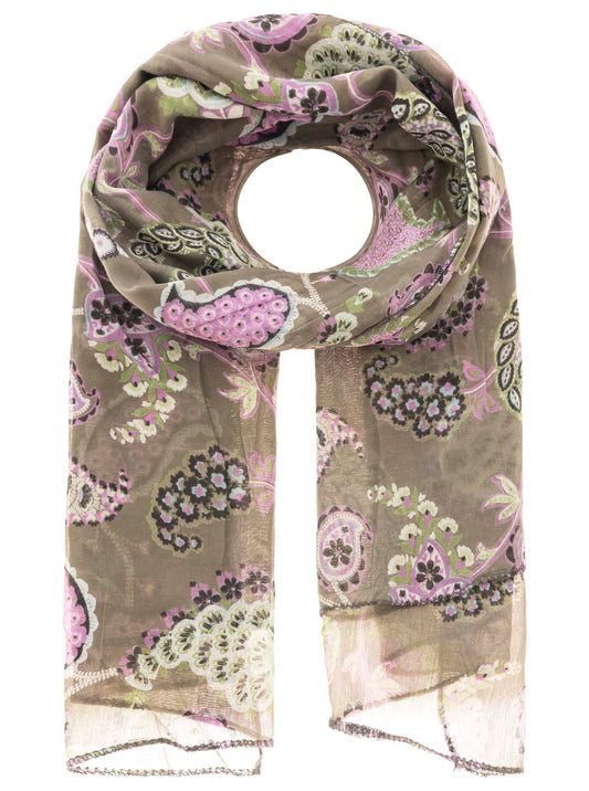Schal Tuch "Paisley Poetry" Baumwolle Seide Khaki