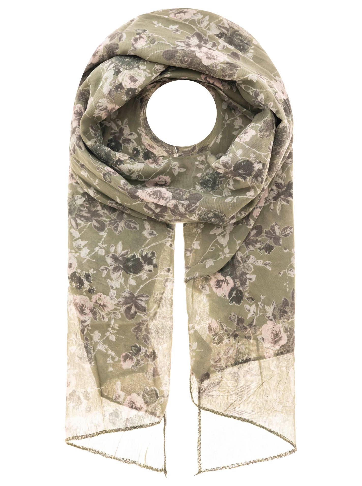 Schal Tuch "Bloomie" Baumwolle Seide Khaki