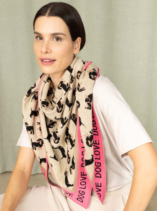 💕 Zwillingsherz Dreieckstuch "Süßer Dackel" Baumwolle Beige Pink