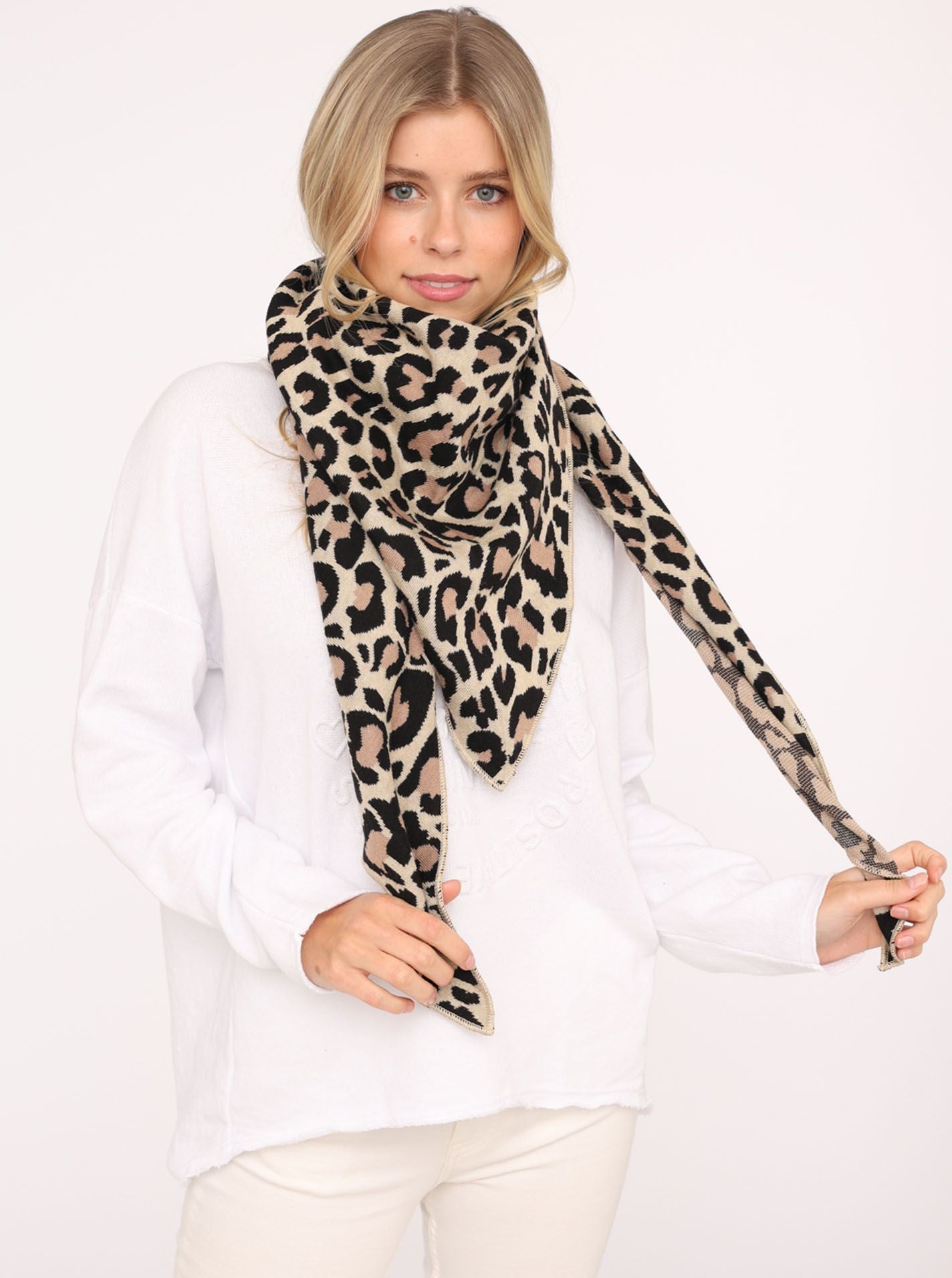 💕 Zwillingsherz Dreieckstuch "Kristine" Baumwolle Leo Beige