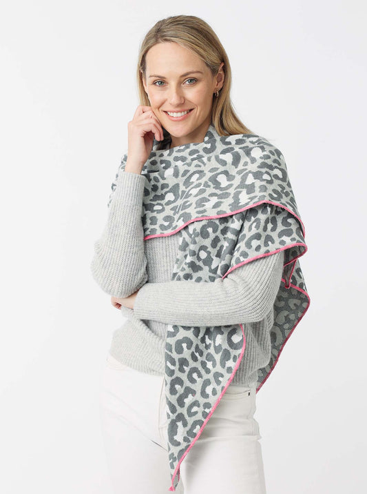 💕 Zwillingsherz Dreieckstuch "Kristine" Baumwolle Leo Hellgrau-Neonrand