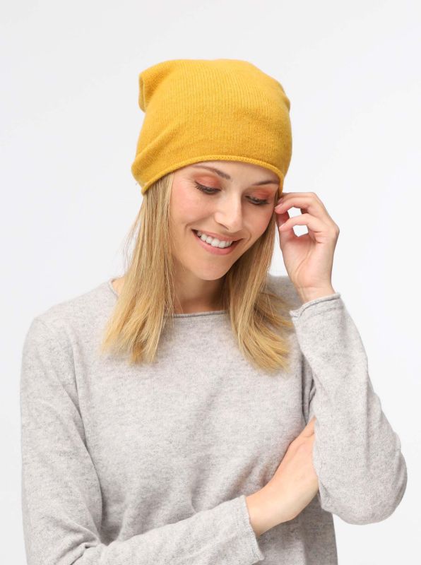 💕 Zwillingsherz Mütze "Classic" Blogger Beanie Wolle Fleece Senf