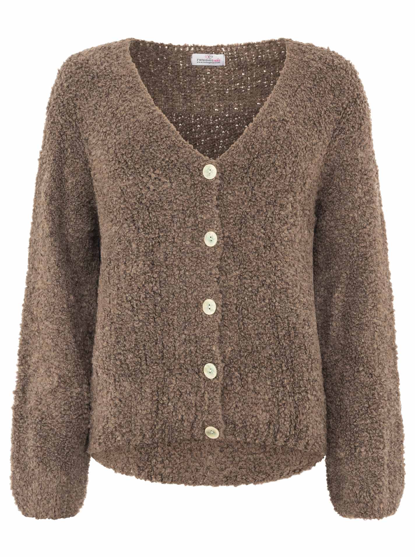 💕 Zwillingsherz Strickjacke Cardigan "Plüsch" Wolle Braun