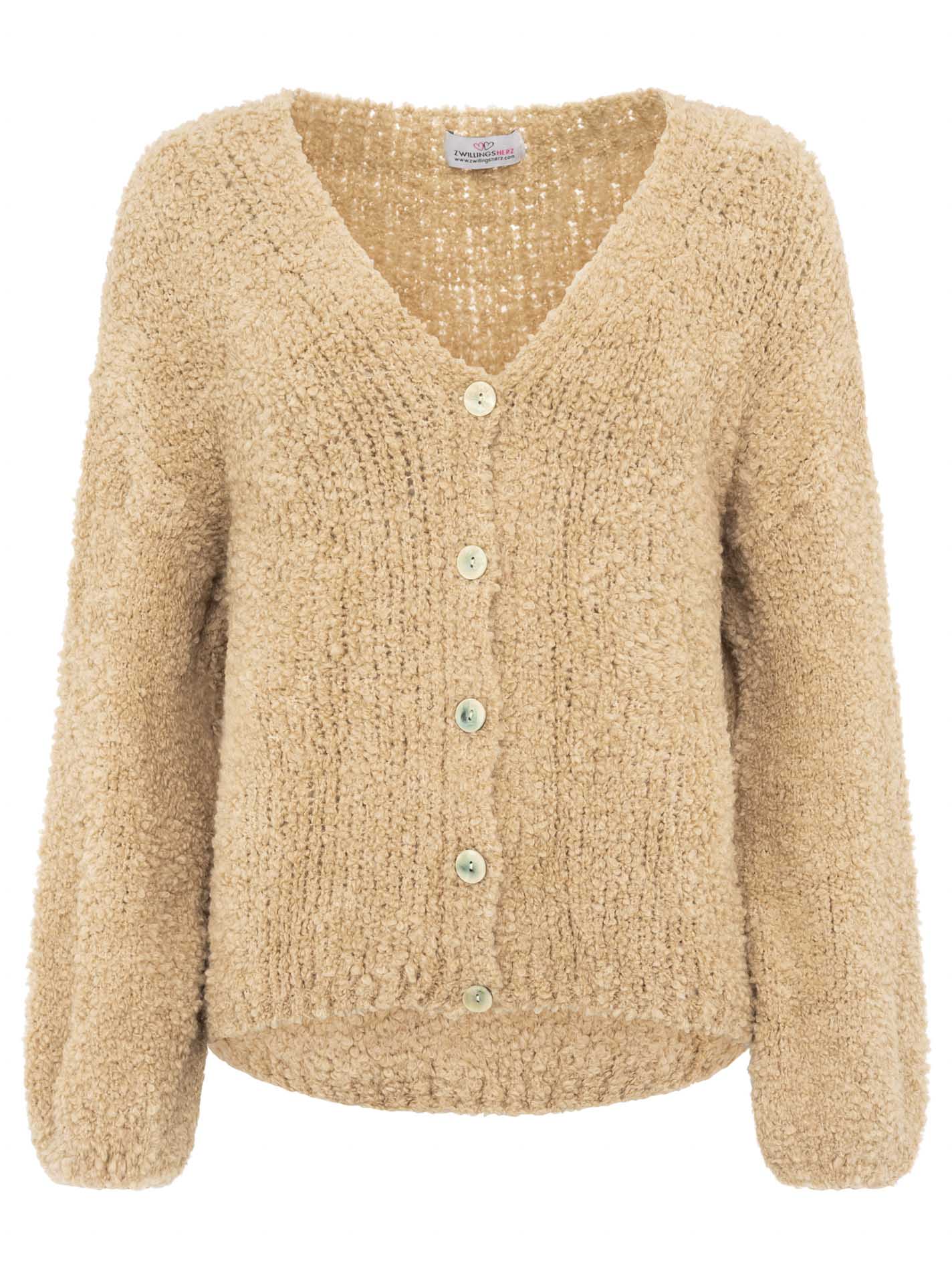 💕 Zwillingsherz Strickjacke Cardigan "Plüsch" Wolle Hellbraun