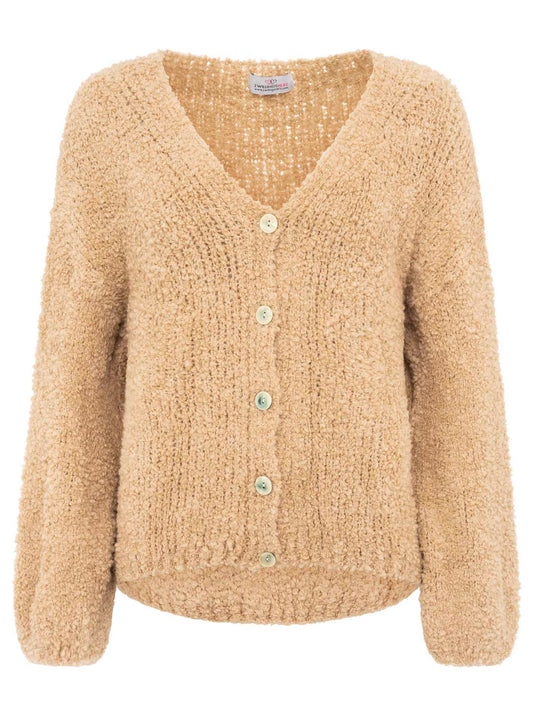 💕 Zwillingsherz Strickjacke Cardigan "Plüsch" Wolle Hellbraun