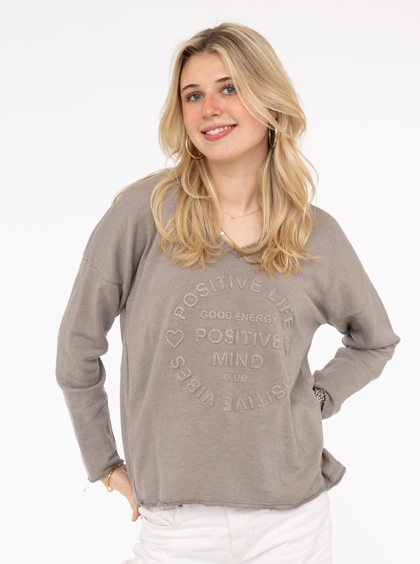 💕 Zwillingsherz Pullover Pulli "Elisabeth" Baumwolle Taupe