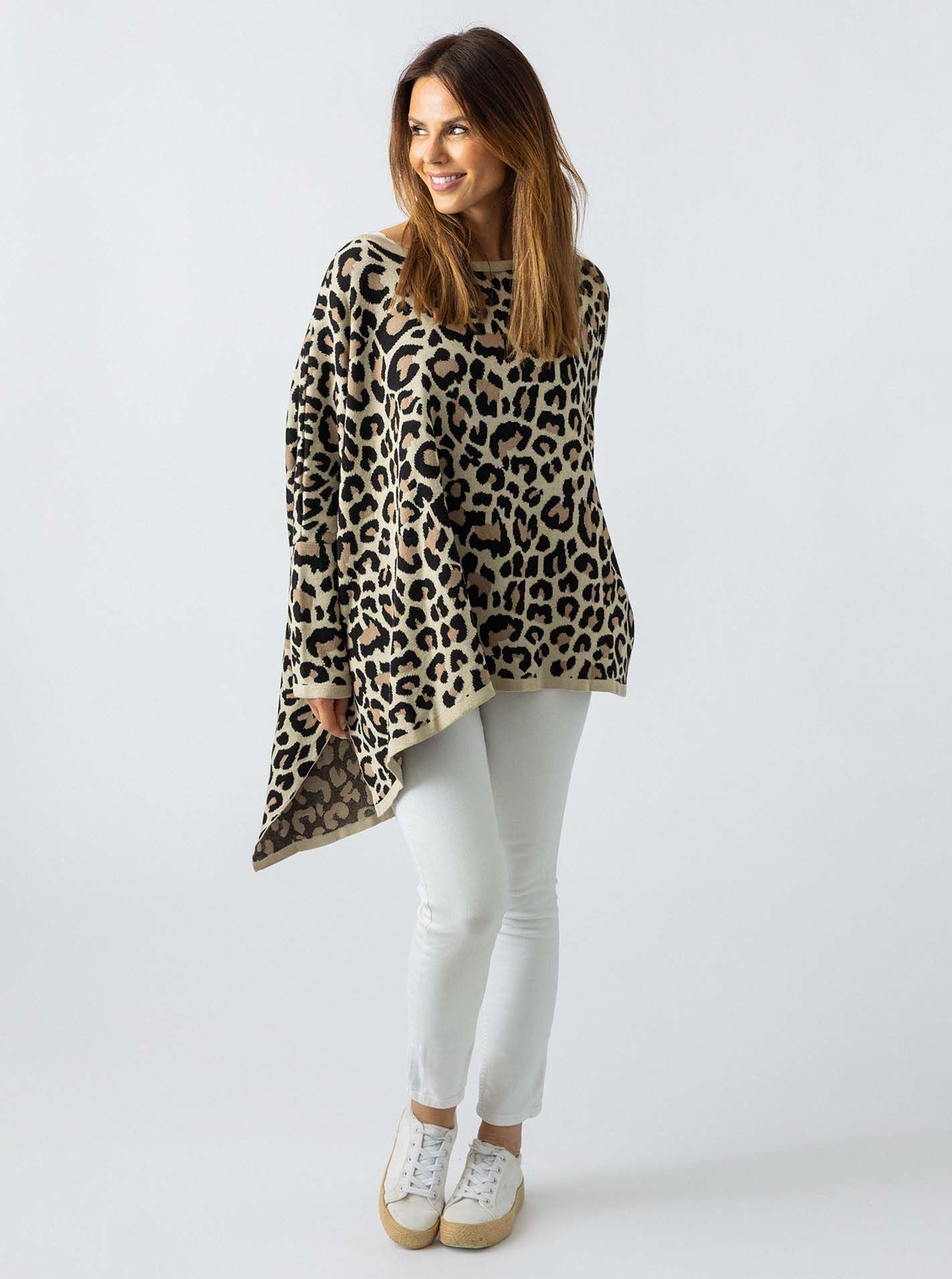 💕 Zwillingsherz Poncho Pullover Pulli "Lyon" Baumwolle Beige