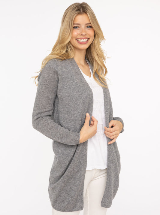 💕Zwillingsherz Strickjacke "Uni" Lang 100 % Kaschmir Loose Knit Mittelgrau