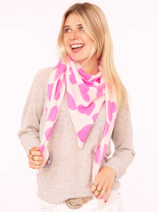 💕 Zwillingsherz Dreieckstuch "100 % Cashmere Herz" Kaschmir Wollweiß Pink