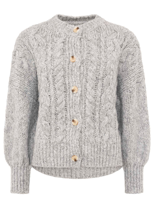 💕 Zwillingsherz Strickjacke Cardigan "Zopf" Alpaka Grau