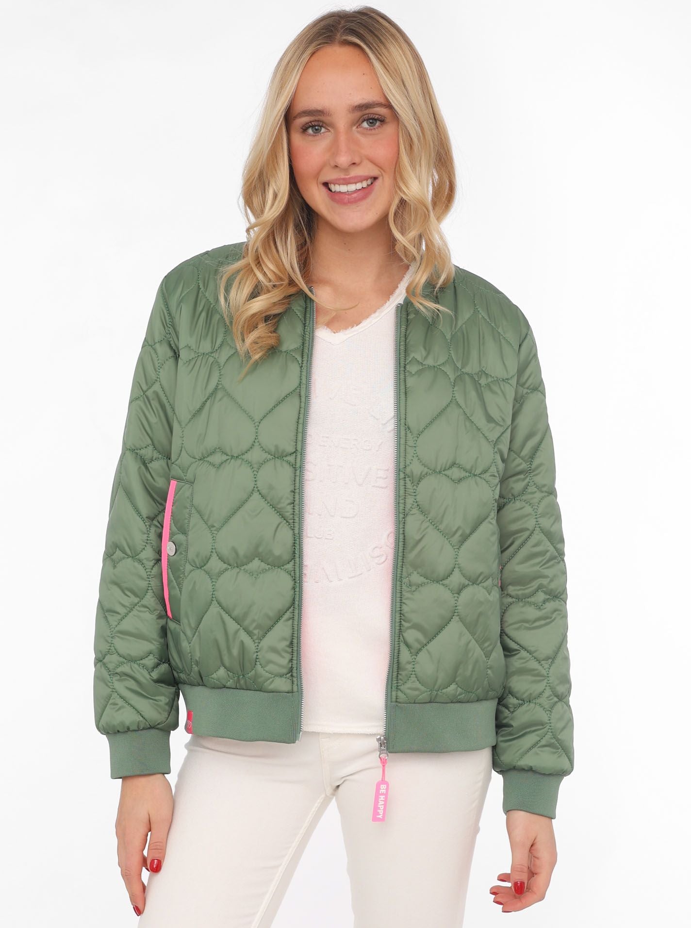 💕 Zwillingsherz Bomberjacke "Be Happy" Khaki
