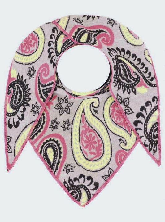 💕 Zwillingsherz Dreieckstuch "Paisley Happy" Baumwolle Grau Gelb Pink