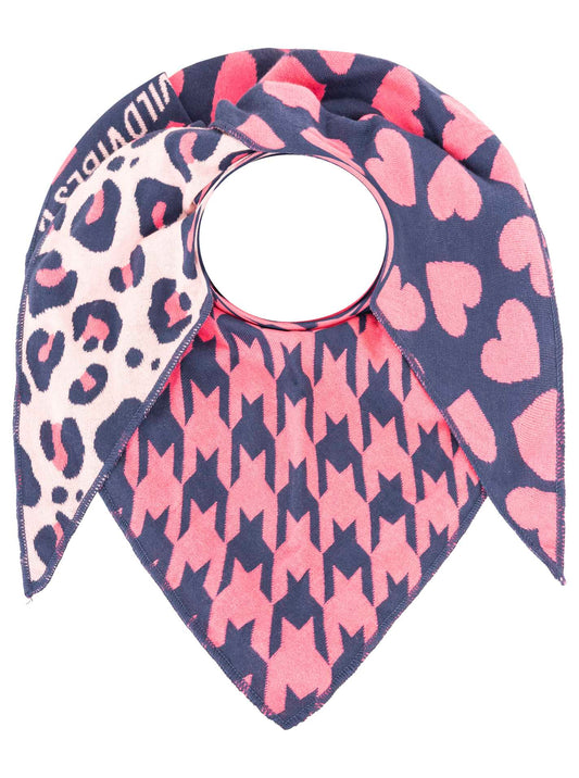 💕 Zwillingsherz Dreieckstuch "Hahnentritt & Herz" Baumwolle Blau Pink